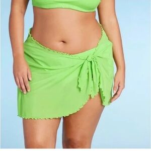 Wild Fable Green Scalloped Sarong Swim Cover Up